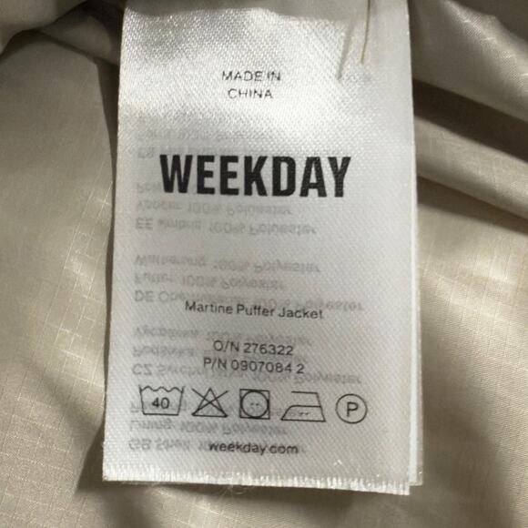 Weekday S Martine Puffer Jacket Hooded Draw Cord Waist Beige Slouchy - Picture 8 of 11